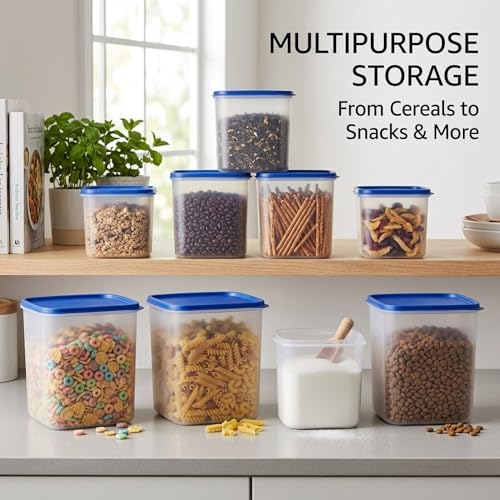Mahaware Modular Square Plastic Kitchen Container Set, 3.9 litre, Set of 3, Blue - Image 2