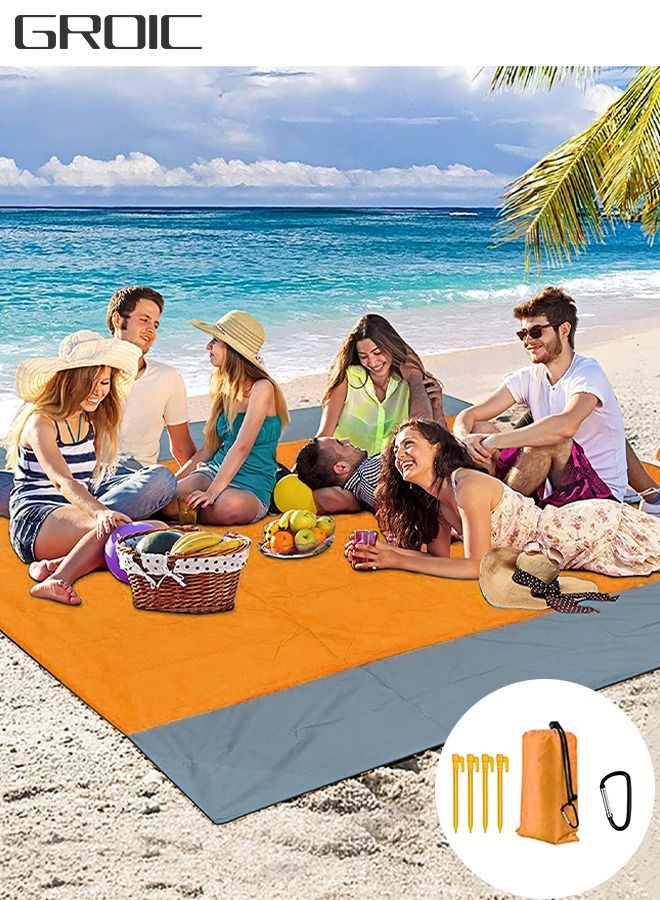 GROIC Beach Blanket Waterproof Sandproof 2.1M*2M- Large Beach Mat Sandproof Fits for 4-6 Adults, Waterproof Beach Mat with Zipper Pocket, Outdoor Beach Mat for Travel, Camping, Hiking - Image 1
