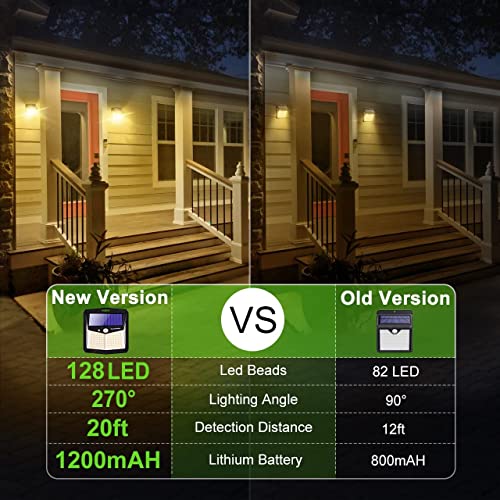 CLAONER Solar Lights Outdoor, [128 LED/6 Packs] Solar Motion Sensor Lights 3 Working Modes Outdoor Lights with 270° Wide Angle Wireless IP65 Waterproof Security Light for Fence Patio, Warm White - Image 2