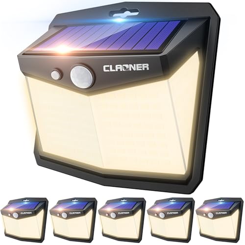 CLAONER Solar Lights Outdoor, [128 LED/6 Packs] Solar Motion Sensor Lights 3 Working Modes Outdoor Lights with 270° Wide Angle Wireless IP65 Waterproof Security Light for Fence Patio, Warm White - Image 1