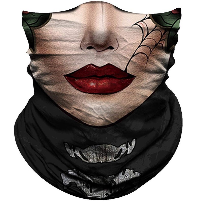 Obacle Skull Face Mask for Women Men Dust Wind Sun Protection Seamless Bandana Face Mask for Rave Festival Motorcycle Riding Biker Fishing Outdoor Running 3D Tube Mask Women Big Red Lip - Image 3