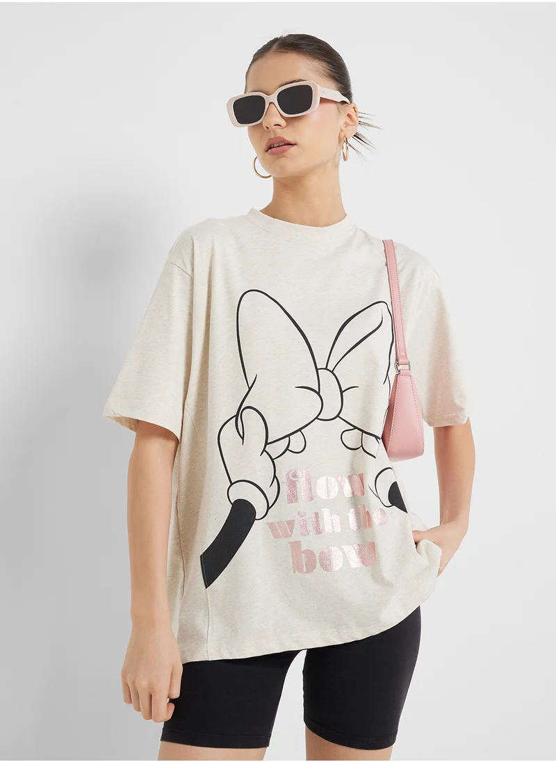 ديزني Minnie Oversize Bow Foil Print T-Shirt