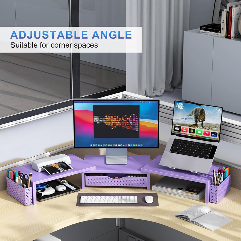 gianotter Dual Monitor Stand Riser, Desk Organizer With Drawer and 2 Pen Holders, Desk Organizers and Accessories, Purple Office Decor (Purple) - Image 3