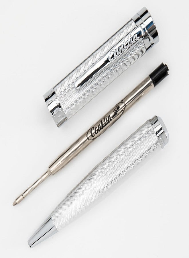 Conklin Herringbone Signature Ballpoint Pen - Silver with Chrome Trim, Intricate Engraved Design, Refillable for Longevity, Elegant Gift for Professionals and Writing Enthusiasts - Image 4