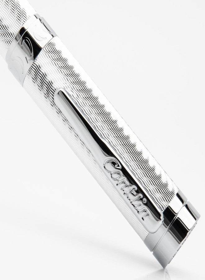 Conklin Herringbone Signature Ballpoint Pen - Silver with Chrome Trim, Intricate Engraved Design, Refillable for Longevity, Elegant Gift for Professionals and Writing Enthusiasts - Image 5