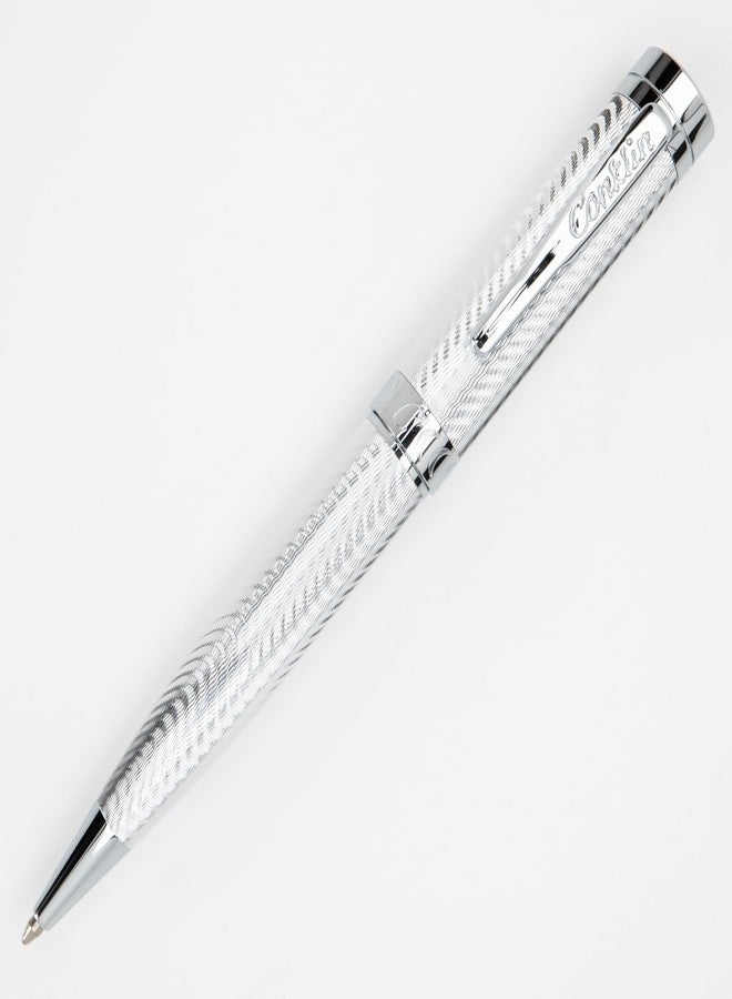 Conklin Herringbone Signature Ballpoint Pen - Silver with Chrome Trim, Intricate Engraved Design, Refillable for Longevity, Elegant Gift for Professionals and Writing Enthusiasts - Image 1