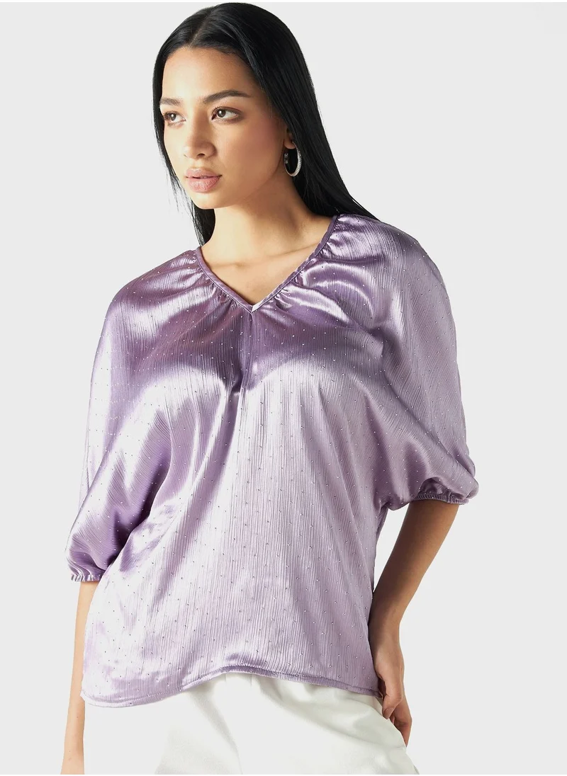 2Xtremz V-Neck Puff Sleeve Top