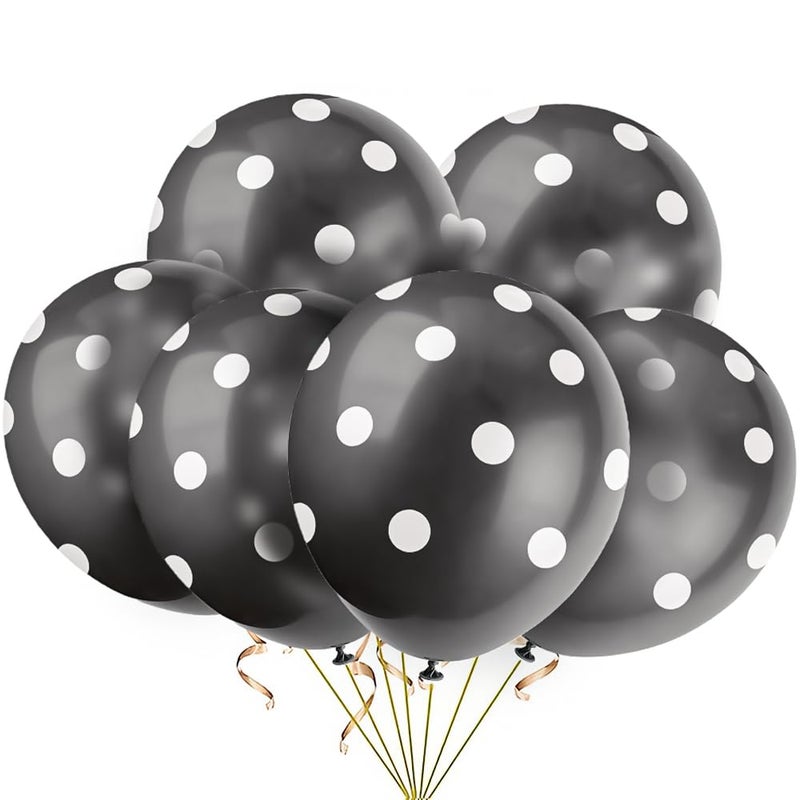 Unique Industries Polka Dots Black Latex Balloons, 12", Pack of 6