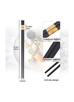 Generic 5 Pairs Fiberglass Chopsticks Black And Gold  - Image 5