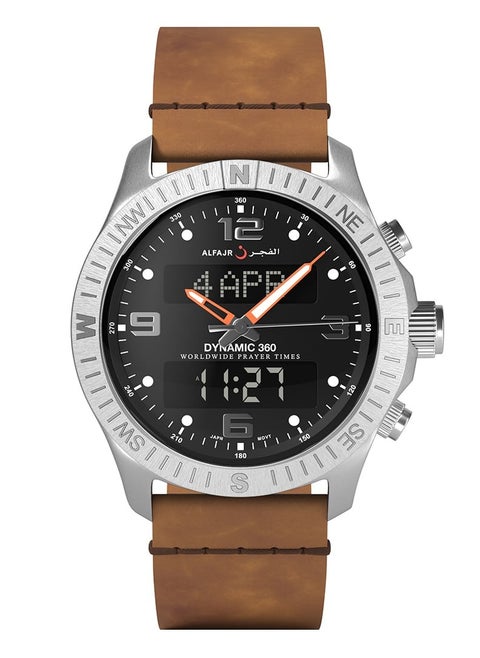 Al Fajr Dynamic 360 Analog+Digital Leather Strap - WH-24 -44mm- Brown
