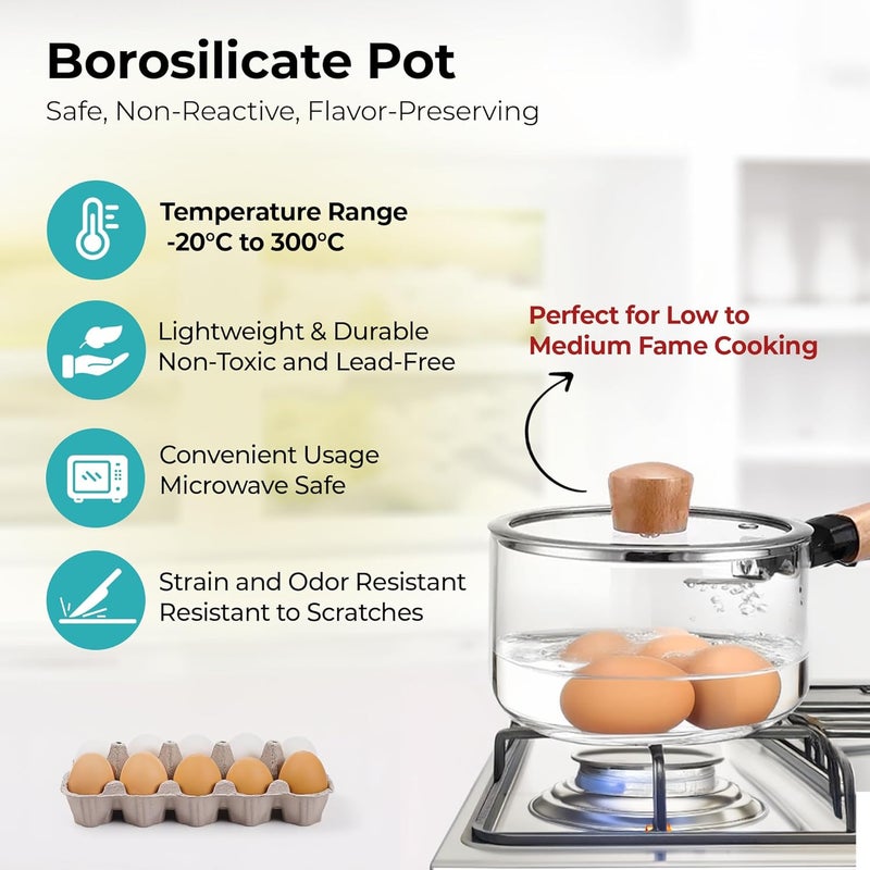 The Better Home The Better Home Zeno 145L Borosilicate Glass Cookware for Gas Stove Saucepan with Handle Small MilkTea Pan Boiling Pan Diwali Gift Gift for Housewarming Clear  - Image 2