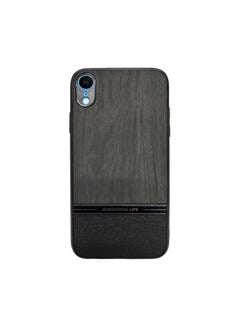 ELMO3EZZ Luxury PU Leather and Shockproof Mobile Cover with Wood Grain Design for iPhone xr (Black)