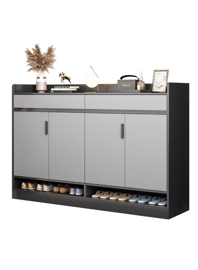 اليسا خزانة أحذية رمادية عصرية بأربعة أبواب ودرجين وسطح عمل بحاجز - منظم تخزين كبير السعة للمدخل مع رف سفلي مفتوح للممر والمنزل - Image 1