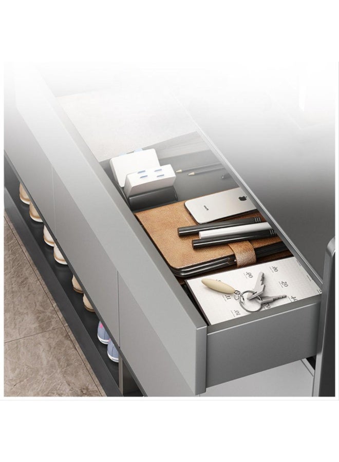 اليسا خزانة أحذية رمادية عصرية بأربعة أبواب ودرجين وسطح عمل بحاجز - منظم تخزين كبير السعة للمدخل مع رف سفلي مفتوح للممر والمنزل - Image 2