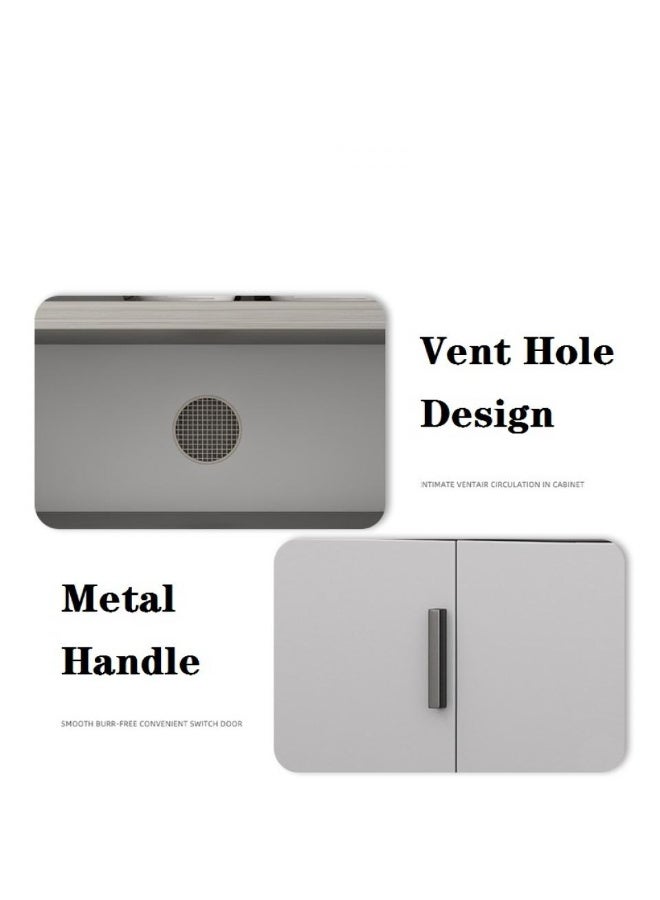 اليسا خزانة أحذية رمادية عصرية بأربعة أبواب ودرجين وسطح عمل بحاجز - منظم تخزين كبير السعة للمدخل مع رف سفلي مفتوح للممر والمنزل - Image 4