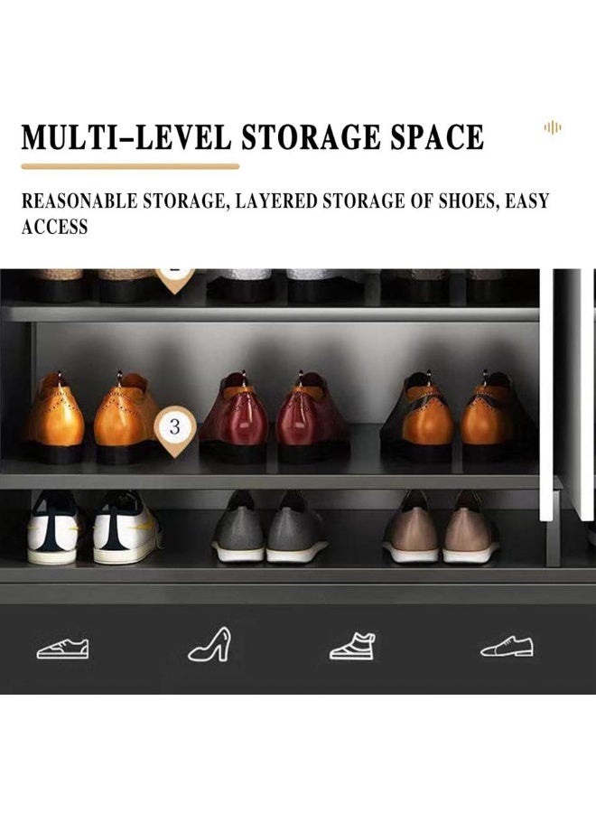 اليسا خزانة أحذية رمادية عصرية بأربعة أبواب ودرجين وسطح عمل بحاجز - منظم تخزين كبير السعة للمدخل مع رف سفلي مفتوح للممر والمنزل - Image 3