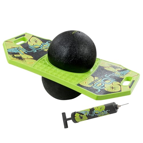 Flybar Pogo Trick Ball for Kids, Trick Bounce Board for Boys and Girls Ages 6+, Up to 160 lbs, Includes Pump, Easy to Carry Handle, Durable Plastic Deck Indoor, Outdoor Toy Pogo Jumper (Green Mean) - Image 1