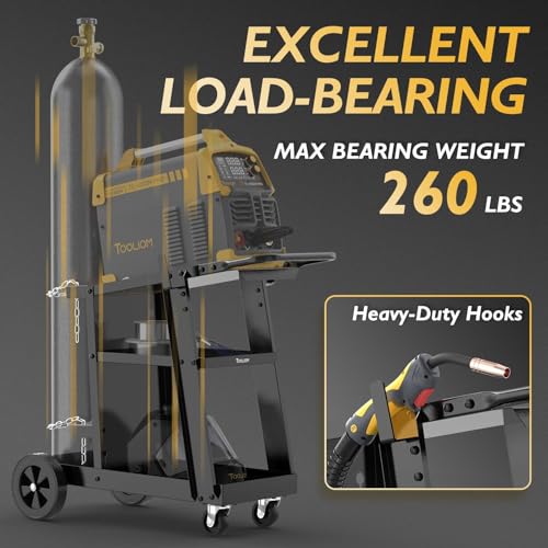 TOOLIOM 3-Tier Tilt-Table Welding Cart for Tig Mig Welder and Plasma Cutter with 360° Swivel Wheels - Image 2