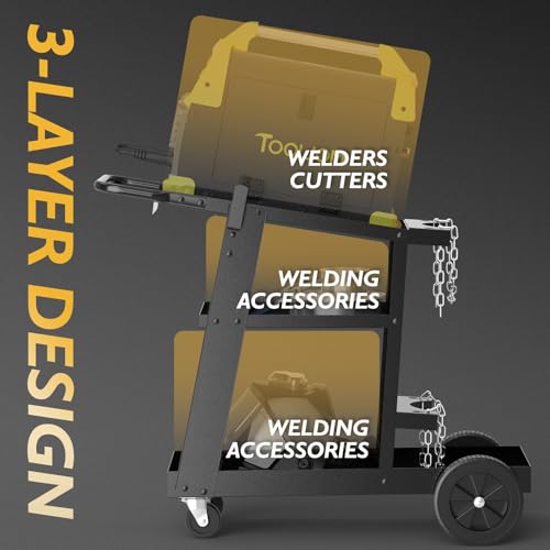 TOOLIOM 3-Tier Tilt-Table Welding Cart for Tig Mig Welder and Plasma Cutter with 360° Swivel Wheels - Image 4