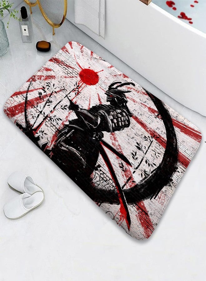 iTapnoom Japanese Samurai Anime Bath Mat, Asian Cool Anime Red and Black Non Slip Absorbent Floor Rugs Quick Dry Soft Velvet Rugs Carpets, for Bathtub Bathroom Bedroom Kitchen, 17x29 Inch - Image 1