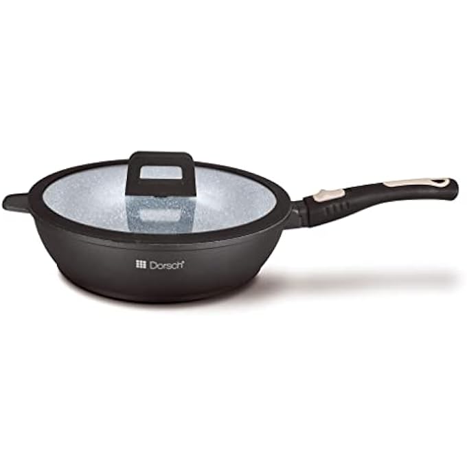 Nonstick Deep Saute Pan With Lid  28Cm  Proglider Ceramic Coating Detachable Handle Tuv Certified Lfgb Tested  Induction Ready For Effortless Cooking