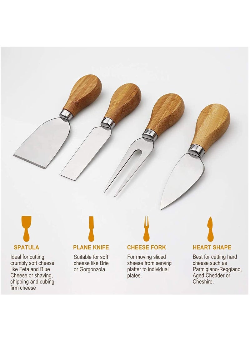 عربست مجموعة ألواح الجبن المصنوعة من الخيزران، وصينية الجبن، ولوحة الفحم، وطبق تقديم اللحوم مع 4 سكاكين الجبن المصنوعة من الفولاذ المقاوم للصدأ، مثالية لهدايا الزفاف وحفلات أعياد الميلاد - Image 3