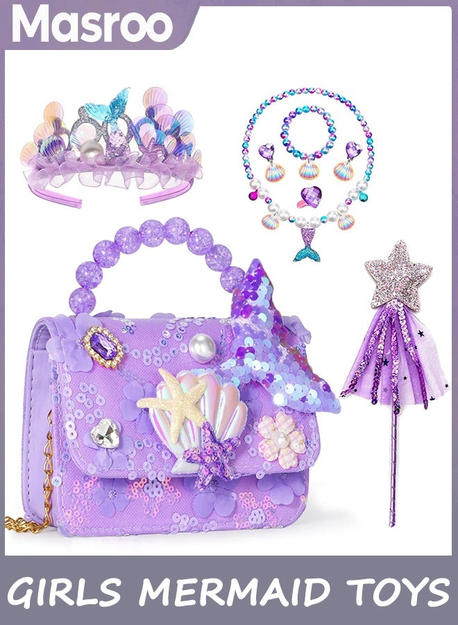 Masroo Mermaid Toys,Toddler Purse, Girls Mermaid Play Purse for Little Girls Play Jewelry Birthday for Toddler Age 3 4 5 6 7 8 Years Old - Image 1
