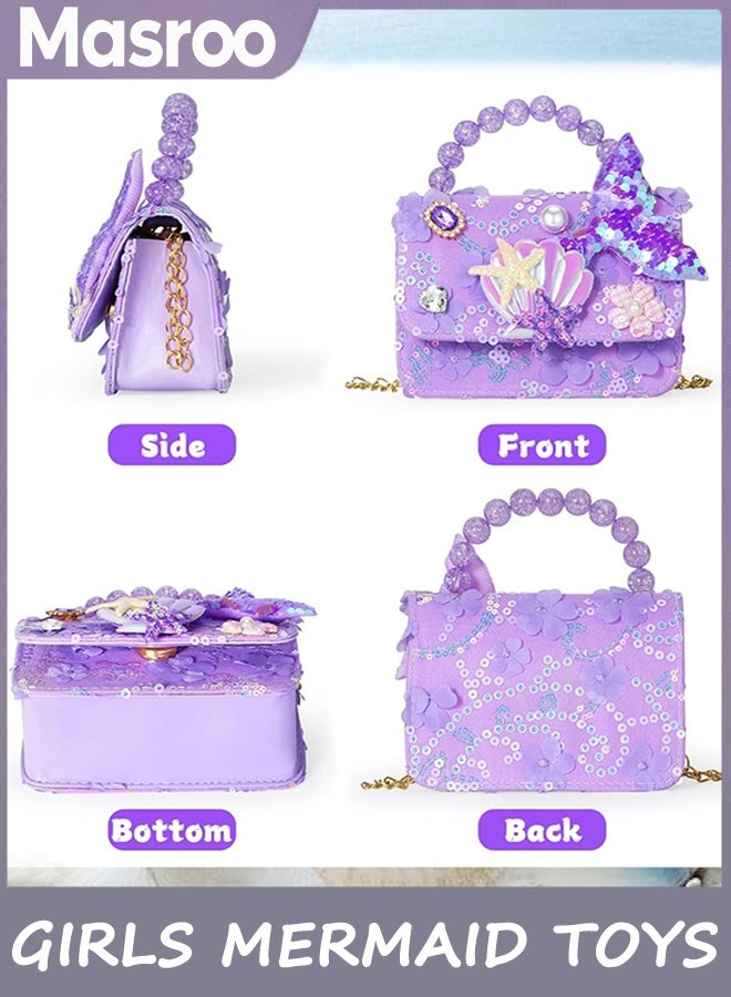 Masroo Mermaid Toys,Toddler Purse, Girls Mermaid Play Purse for Little Girls Play Jewelry Birthday for Toddler Age 3 4 5 6 7 8 Years Old - Image 2
