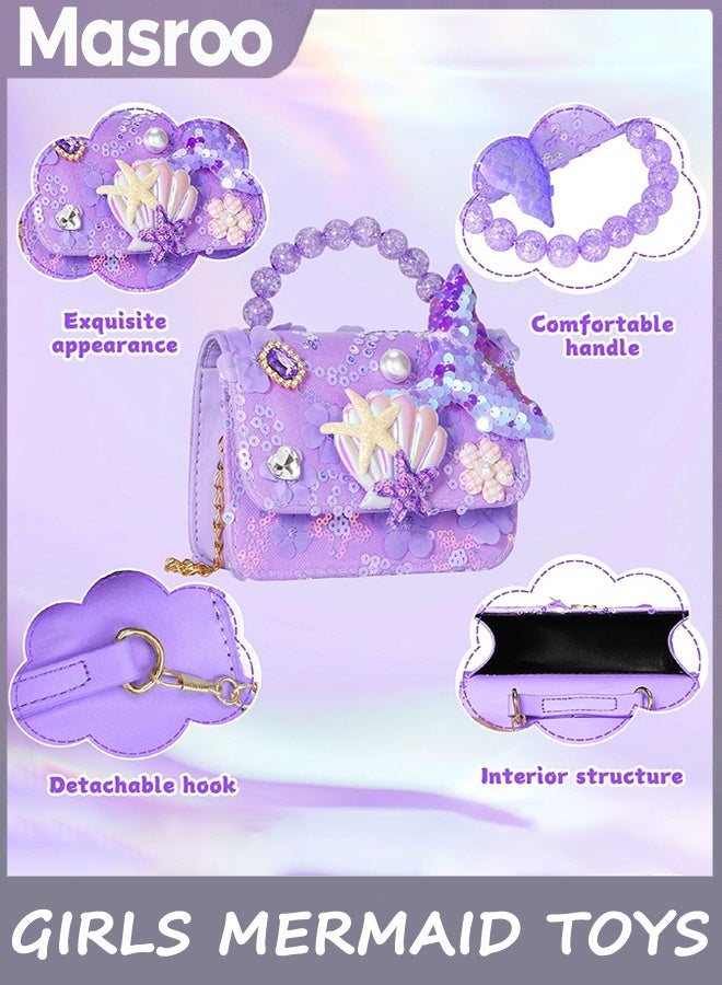 Masroo Mermaid Toys,Toddler Purse, Girls Mermaid Play Purse for Little Girls Play Jewelry Birthday for Toddler Age 3 4 5 6 7 8 Years Old - Image 3