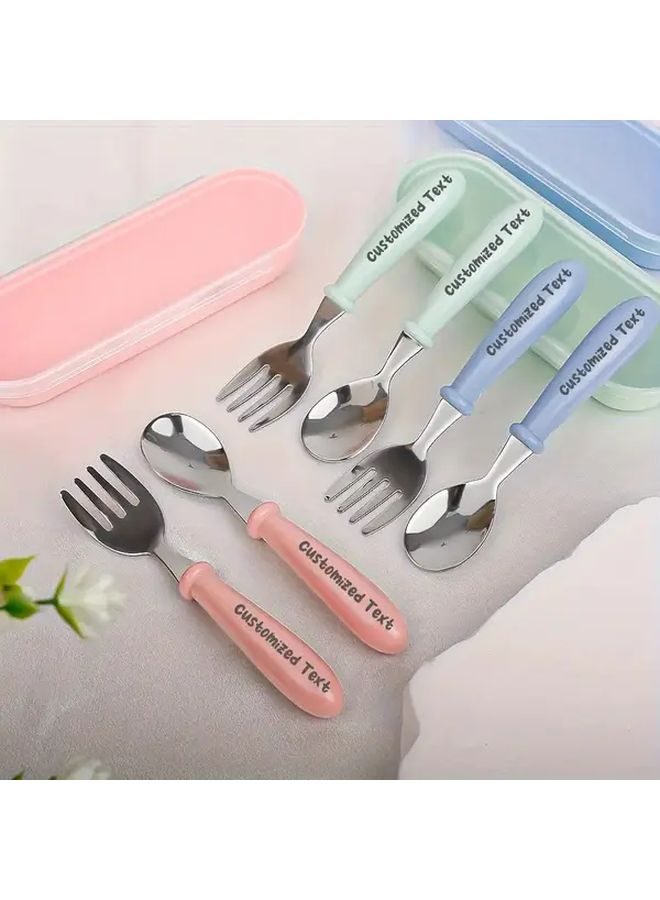 Pink Stainless Steel Engraved Cutlery Set With Spoons Forks Gift Box - Image 1
