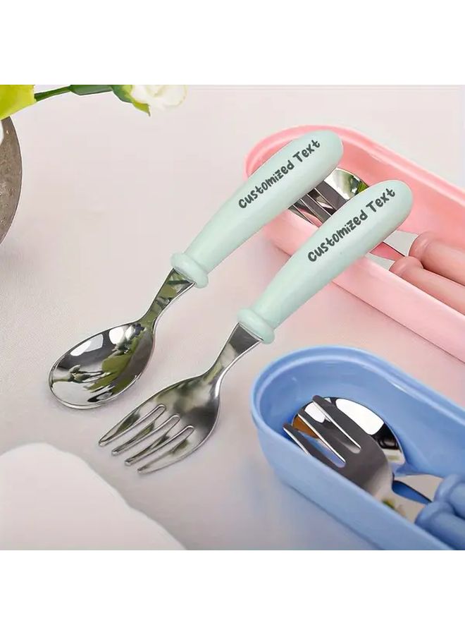 Pink Stainless Steel Engraved Cutlery Set With Spoons Forks Gift Box - Image 3
