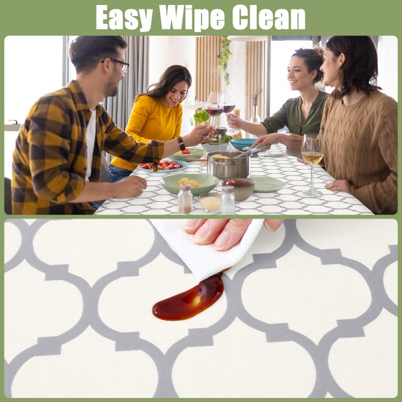Smiry Rectangle Picnic Table Cover, Wipeable Flannel Backed Vinyl Tablecloth for 6 Foot Tables, Waterproof Elastic Fitted Camping Tablecloths Protector for Indoor, Outdoor (Beige, 30x72 Inches) - Image 4