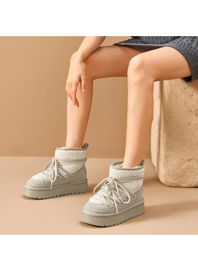 BEAU TODAY Snow Boots for Women, Platform Anti-Slip Winter Booties, Warm Fur Lace Up Round Toe Ankle Boots for Women, Comfort Faux Fur Outdoor Walking Boots Grey US 9 - Image 2
