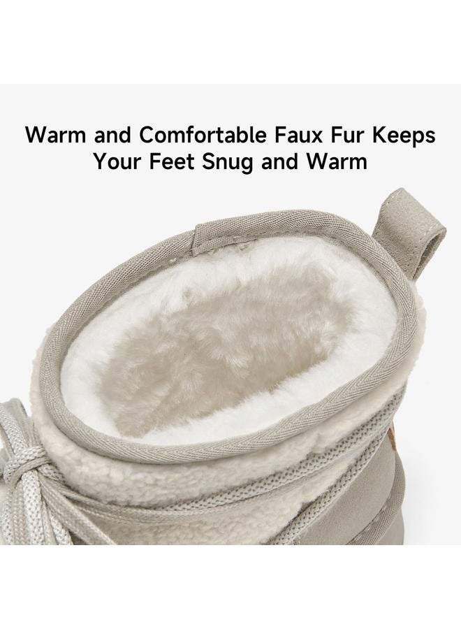 BEAU TODAY Snow Boots for Women, Platform Anti-Slip Winter Booties, Warm Fur Lace Up Round Toe Ankle Boots for Women, Comfort Faux Fur Outdoor Walking Boots Grey US 9 - Image 5