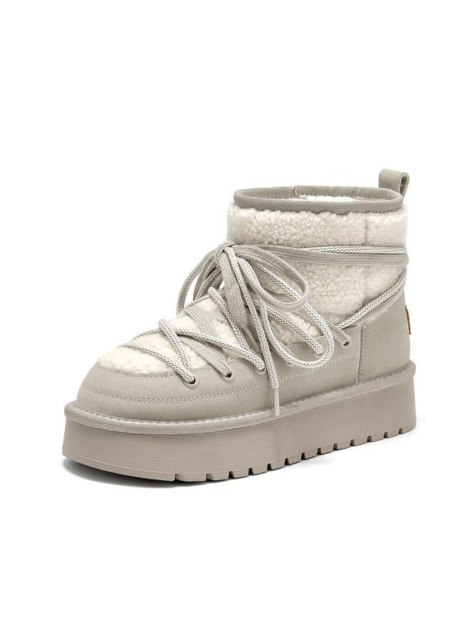 BEAU TODAY Snow Boots for Women, Platform Anti-Slip Winter Booties, Warm Fur Lace Up Round Toe Ankle Boots for Women, Comfort Faux Fur Outdoor Walking Boots Grey US 9 - Image 1