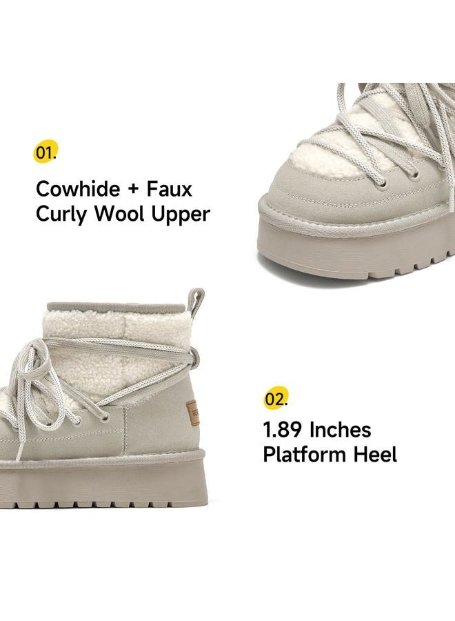 BEAU TODAY Snow Boots for Women, Platform Anti-Slip Winter Booties, Warm Fur Lace Up Round Toe Ankle Boots for Women, Comfort Faux Fur Outdoor Walking Boots Grey US 9 - Image 4