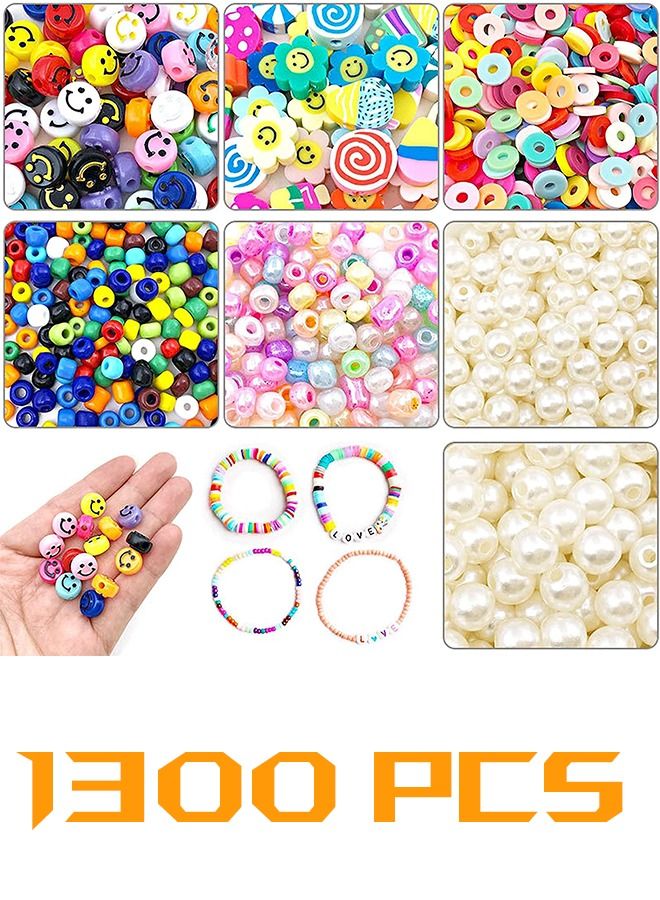 1300Pcs Smiley Face Polymer Clay Beads for Jewelry Making Included Mixed Fruit Spacer Beads Color Polymer Clay Beads Smiley Beads Pearl Beads and Seed Beads for Women and Girls - Image 1