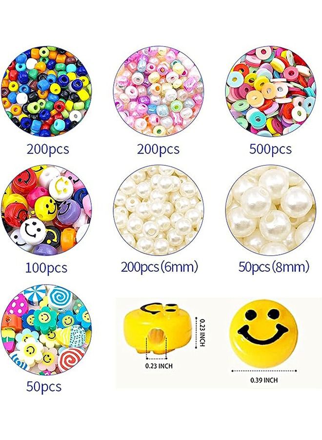 1300Pcs Smiley Face Polymer Clay Beads for Jewelry Making Included Mixed Fruit Spacer Beads Color Polymer Clay Beads Smiley Beads Pearl Beads and Seed Beads for Women and Girls - Image 2