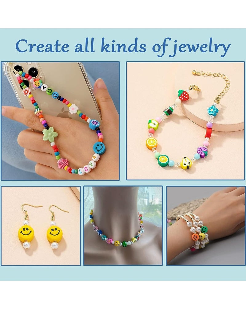 1300Pcs Smiley Face Polymer Clay Beads for Jewelry Making Included Mixed Fruit Spacer Beads Color Polymer Clay Beads Smiley Beads Pearl Beads and Seed Beads for Women and Girls - Image 3