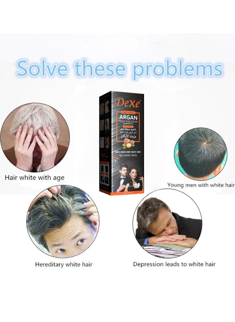 Dexe 420ml Argan Speedy Hair Color Shampoo 100% Grey and White Hair Coverage Long Lasting Deeply Nourishing and Anti Hair Fall Hair Color Shampoo Argan Hair Dry Color Shampoo Dark Brown  - Image 2