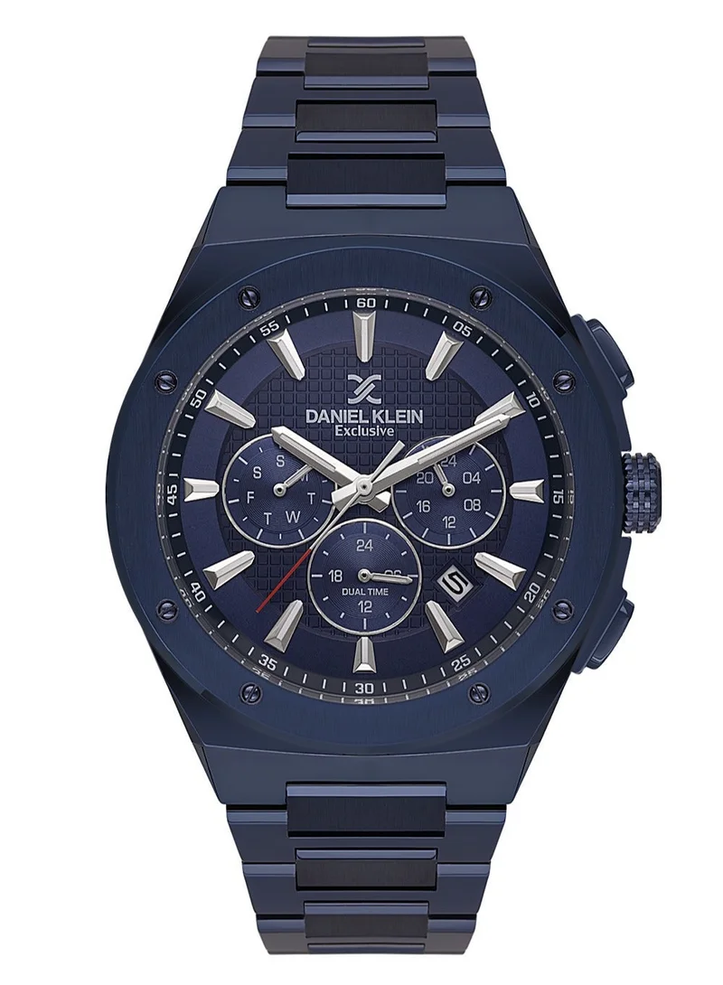 DANIEL KLEIN Men's Stainless Steel Blue Alloy Case Analog Blue Round Emboss Dial Japanese Quartz Exclusive 50 Meters Water Resistant