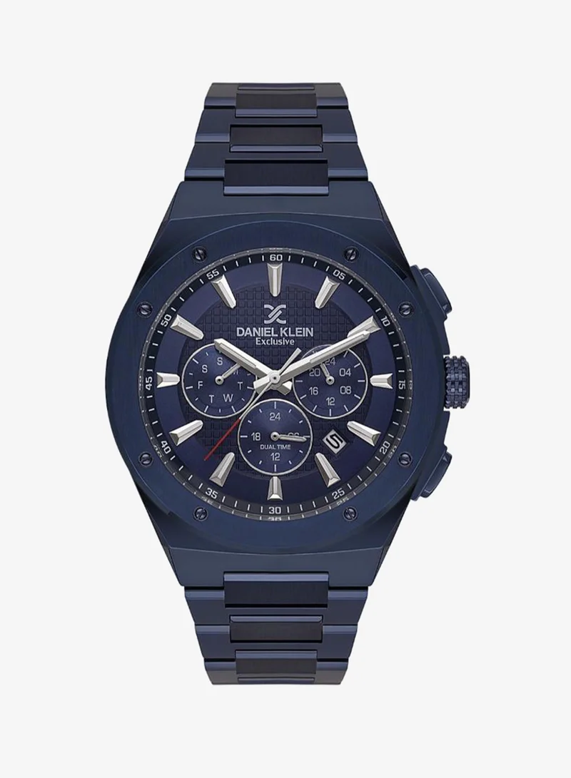 DANIEL KLEIN Men's Stainless Steel Blue Alloy Case Analog Blue Round Emboss Dial Japanese Quartz Exclusive 50 Meters Water Resistant