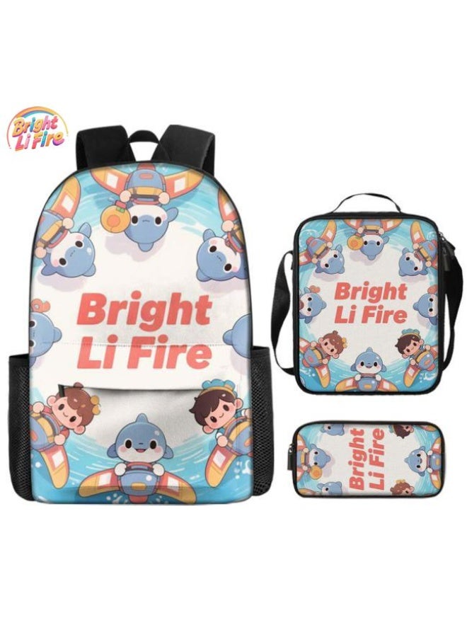 Bright Li Fire Three-piece set of cartoon bags, easily cope with various occasions (students, children, friends' outings, mountain climbing, schooling, etc.) | Backpack + hand-held + stationery bag | School season/holiday gifts - 81 - Image 1