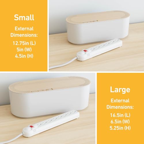 D-Line Cable Management Box, Power Strip Holder, Floor Outlet Hiders, Desk Cord Organizer, Cover TV Wires, Wire Storage, Extension Hider, Office Concealer for Cords - Small, Wood-Effect Lid - Image 4