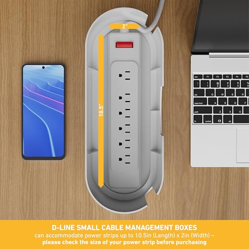 D-Line Cable Management Box, Power Strip Holder, Floor Outlet Hiders, Desk Cord Organizer, Cover TV Wires, Wire Storage, Extension Hider, Office Concealer for Cords - Small, Wood-Effect Lid - Image 3