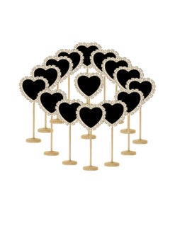 15 Pcs Mini Portable Wooden Blackboard, Small Chalkboard Signs Love Heart Shape Food Signs for Wedding, Birthday Parties, Table Numbers and Special Event Decoration