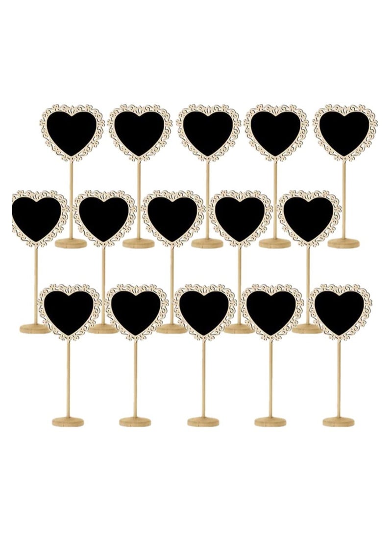KASTWAVE - 15 Pcs Mini Portable Wooden Blackboard, Small Chalkboard Signs Love Heart Shape Food Signs for Wedding, Birthday Parties, Table Numbers and Special Event Decoration - Image 1