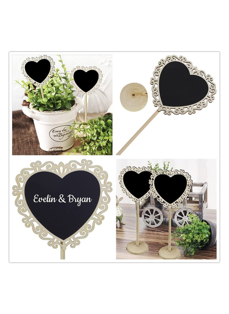 KASTWAVE - 15 Pcs Mini Portable Wooden Blackboard, Small Chalkboard Signs Love Heart Shape Food Signs for Wedding, Birthday Parties, Table Numbers and Special Event Decoration - Image 1