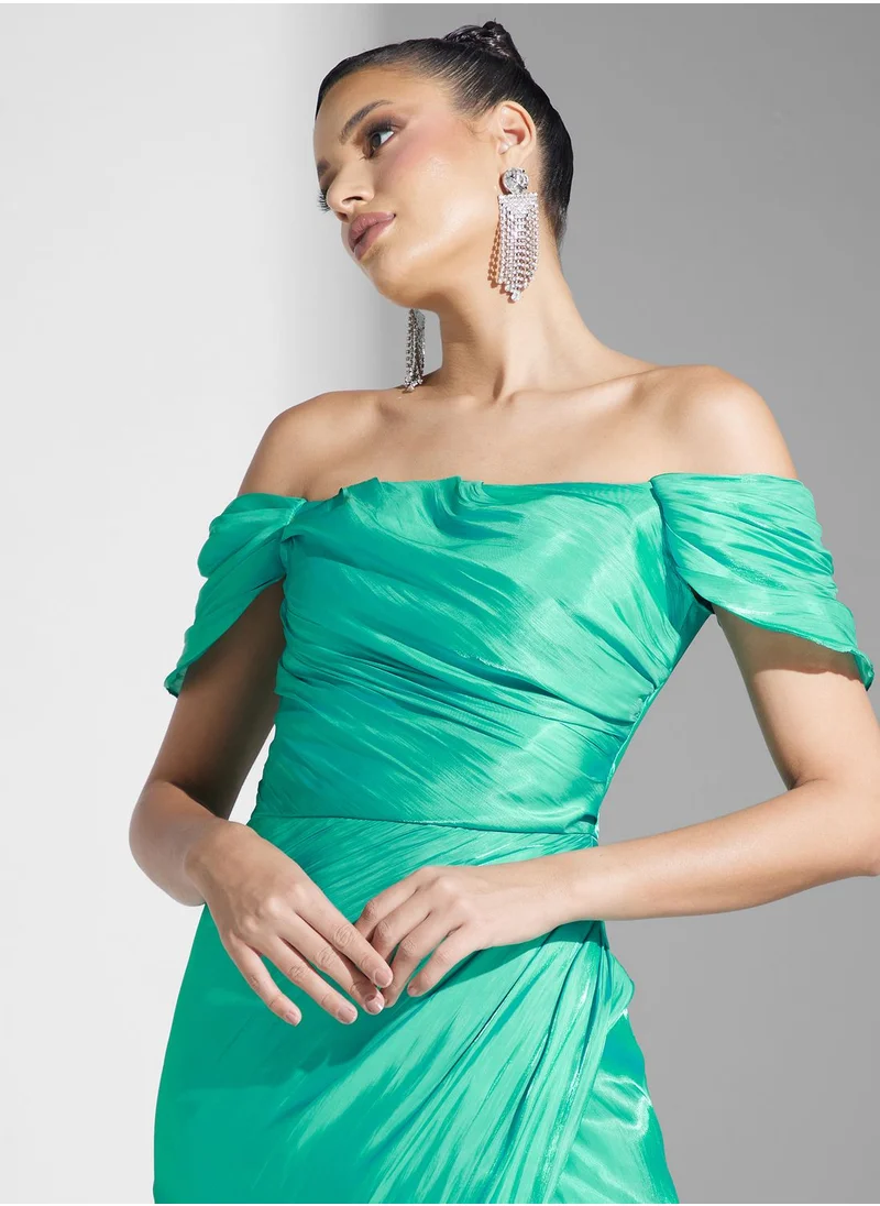 Namshi x Off Shoulder Ruched Dress With Slit