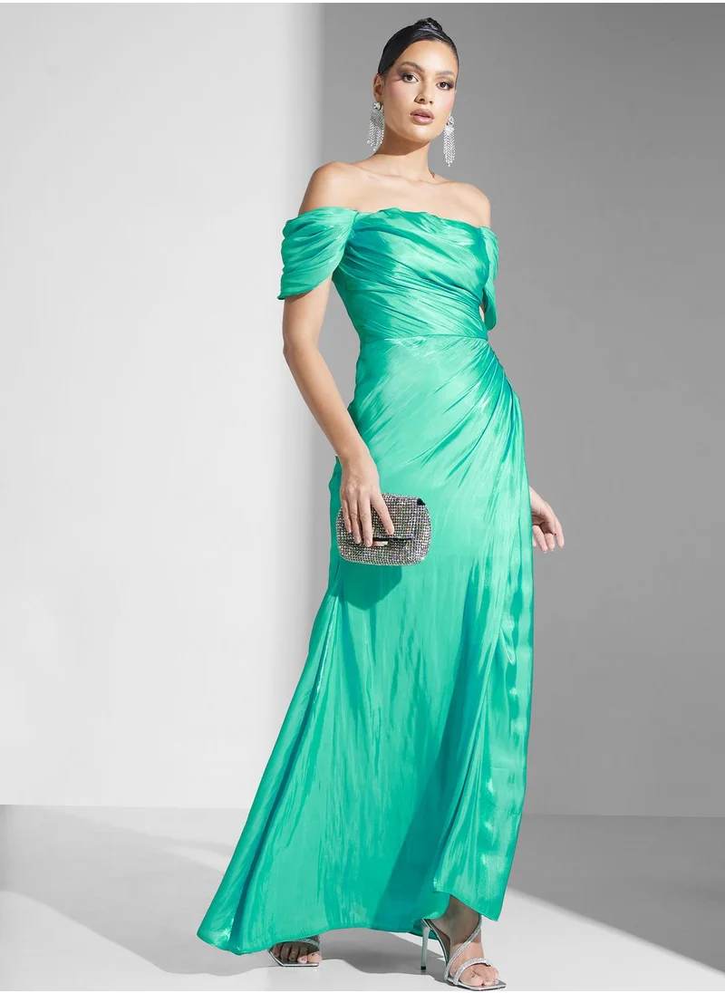 Namshi x Off Shoulder Ruched Dress With Slit